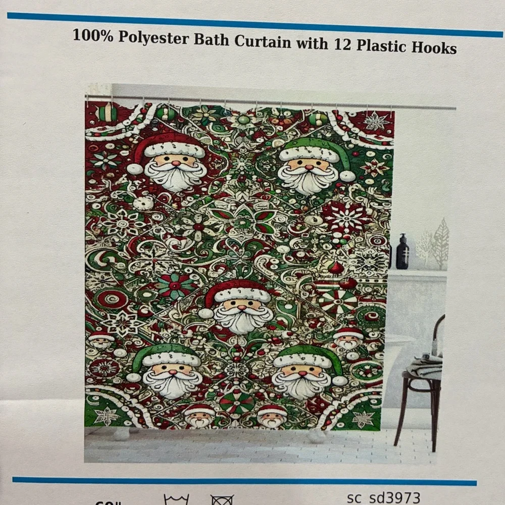 Festive Santa Claus Holiday Shower Curtain - Red and Green